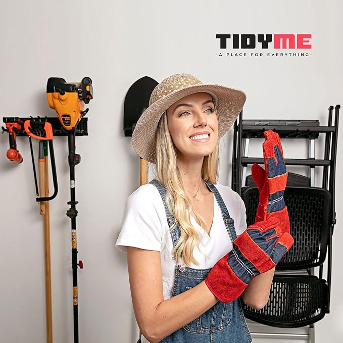 TIDYME Garage Wall Organizer | 80" Heavy-Duty Tool Storage Rack | Adjustable Double-Layer Hooks | 500 lbs Capacity | Carbon Steel Wall Mount Holder for Shovels, Rakes, Ladders & Power Tools