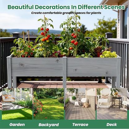 SUNYRISY Dual Wooden Raised Garden Bed Outdoor with Legs for Gardening, 71" L x 23.6" W x 31.5" H Elevated Planter Garden Box Raised Bed for Vegetable Flower Herb, Gray