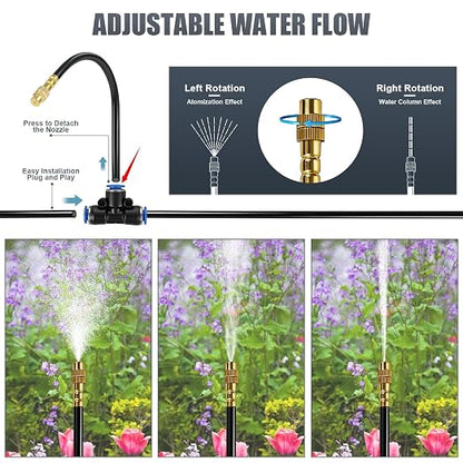 100ft Drip Irrigation System, Automatic Garden Watering System with 25 Adjustable Sprinkler Nozzles, Irrigation Hose Kit for Yard, Lawn, Plants, Atomizing System
