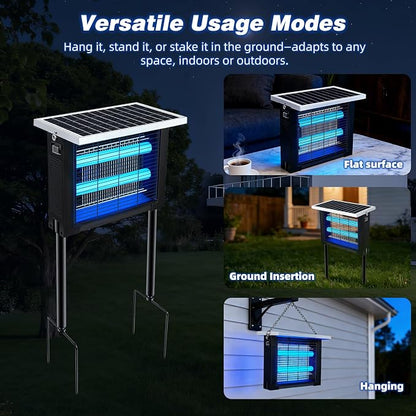 Solar Bug Zapper Outdoor for 2000 sq.ft with 13FT Extension Cord | Outdoor Portable Solar Mosquito Zapper, Rechargeable Solar Bug Zapper with High Powered for Patio Garden Backyard RV Camping