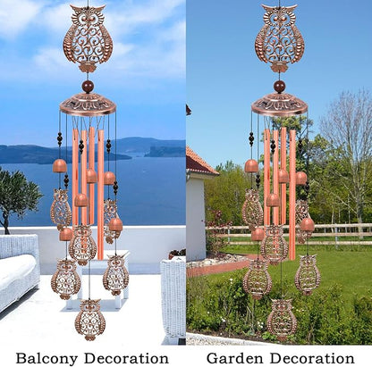 Large Owls Wind Chimes - Garden, Home & Patio, Balconies, Room, Indoor, Outdoor Decoration, Owl Windchimes Decor, Red Copper Windchime, Outdoor Wind Catcher, Memorial Wind Bells Gifts for Mom & Women