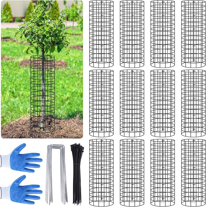 12p Tree Protectors from Deer,16.5 Inches High Pre-Curved Metal Mesh Tree Trunk Protector Stackable Vertically or Horizontally, Tree Tubes Wrap for Saplings and Fruit Garden