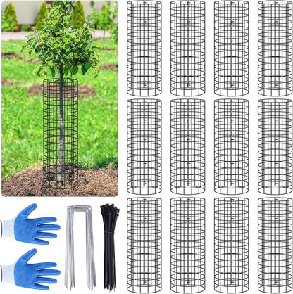 12p Tree Protectors from Deer,16.5 Inches High Pre-Curved Metal Mesh Tree Trunk Protector Stackable Vertically or Horizontally, Tree Tubes Wrap for Saplings and Fruit Garden