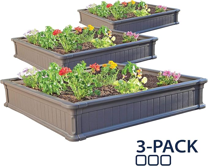 LIFETIME 60069 Raised Garden Bed Kit, 4 x 4', Brown