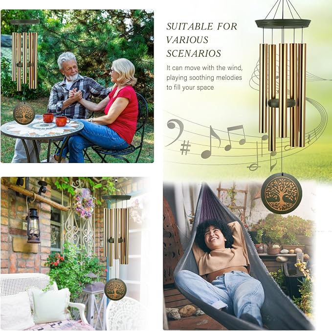 ASTARIN Memorial Wind Chimes for Outdoor & Gifts – Engraved Tree of Life, 36” Durable Metal Chimes with Soothing Melodies, Waterproof & Customizable Tones