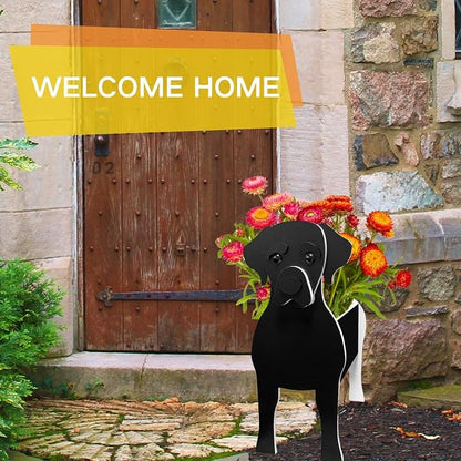 Black Labrador Dog Planter Pots, 9.45x 6.38 x 13.39 Inches | Dog Flower Pot, Cute Animal Shaped Plant Pot, Gifts for Women & Pet Lovers, Indoor Outdoor Garden Home Office Decor