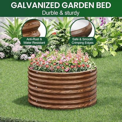 4 Pack Brown 2x2FT Round Corrugated Galvanized Steel Raised Garden Bed Outdoor, Metal Above Ground Garden Bed for Vegetables and Flowers, Raised Beds for Gardening-2x2FTx10Inch