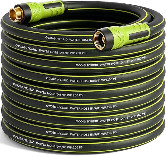 Garden Hose 100ft x 5/8", Heavy Duty Water Hose, Flexible and Durable, Kink Resistant Lightweight Hybrid Hose, Leakproof Yard Hose with Male to Female Fittings
