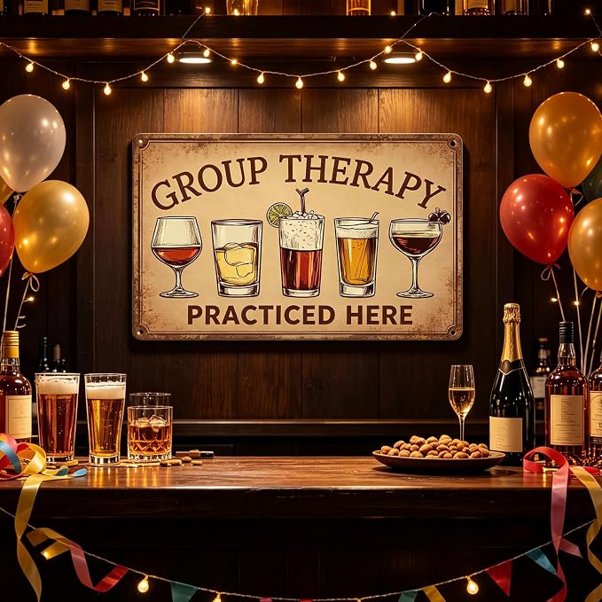Vintage Metal Sign Group Therapy Practiced Here Tin Sign Funny Walll Decor for Bar Kitchen Pubs Cafe Home Garage 12×8 Inch