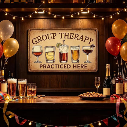 Vintage Metal Sign Group Therapy Practiced Here Tin Sign Funny Walll Decor for Bar Kitchen Pubs Cafe Home Garage 12×8 Inch