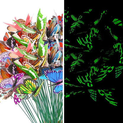Augshy Butterfly Decorations,75 PCS Luminous Butterfly Garden Decor Stakes, Waterproof Gardening Art Butterfly Ornaments for Outdoor Yard Lawn Garden Decor