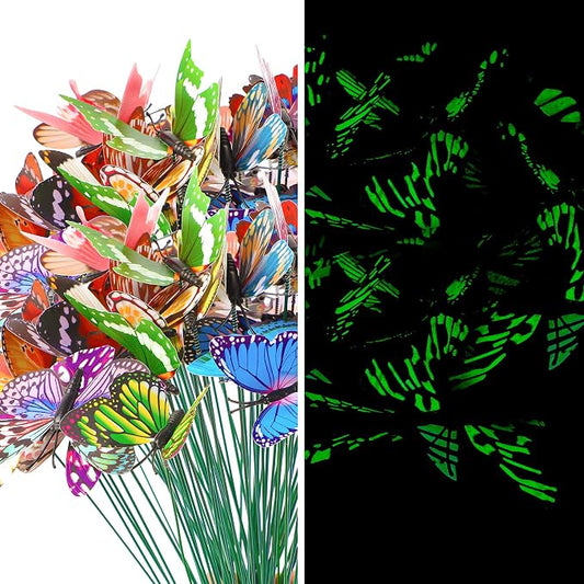 Augshy Butterfly Decorations,75 PCS Luminous Butterfly Garden Decor Stakes, Waterproof Gardening Art Butterfly Ornaments for Outdoor Yard Lawn Garden Decor