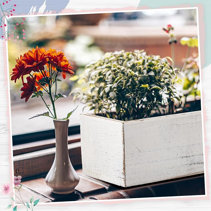 Dandat 2 Set Wood Boxes for Centerpieces 12x4 Inch Rectangle Wooden Planter Box Rustic Wooden Planters with Removable Plastic Liner Floral Foam Blocks for Christmas Wedding Home Garden Decor(White)