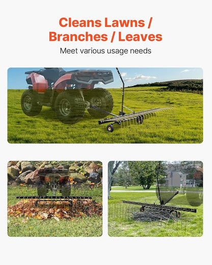VEVOR Tow Behind Dethatcher, 60-inch Lawn Dethatcher Rake with 24 Steel Tines for ATV or Mower, Heavy Duty Q235 Steel Tow Behind Lawn Rake with Lift Handle for Farm Leaves, Pine Needles, and Grass