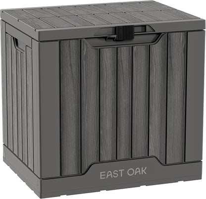 EAST OAK Outdoor Storage Box | 31 Gallon Deck Box Indoor and Outdoor Use | Waterproof Resin Storage Bin with Latch for Patio Cushions, Gardening Tools | UV Resistant | Deep Grey
