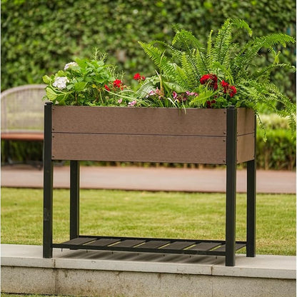 Garden Raised Bed with Shelf, 43*20*33.5in Deep Root Planter Box for Patio, Outdoor Herb with Bottom, Vegetable, and Flower Gardening - Durable Wooden Style Planter Box for Easy Mobility and Clearance