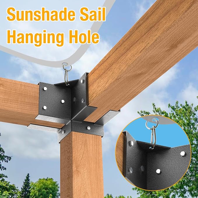 3-Way Pergola Brackets, 4"x4" Pergola Kit, Pergola Corner Bracket for Gazebos, Patio Pergolas, Log Cabin, Wooden Beams (4PCS)