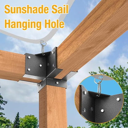 3-Way Pergola Brackets, 4"x4" Pergola Kit, Pergola Corner Bracket for Gazebos, Patio Pergolas, Log Cabin, Wooden Beams (4PCS)