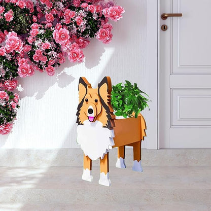 Sheltie Dog Planter Pots, 9.45 x 8.66 x 13.39 Inches | Dog Flower Pot, Cute Animal Shaped Plant Pot, Gifts for Women & Pet Lovers, Indoor Outdoor Garden Home Office Decor
