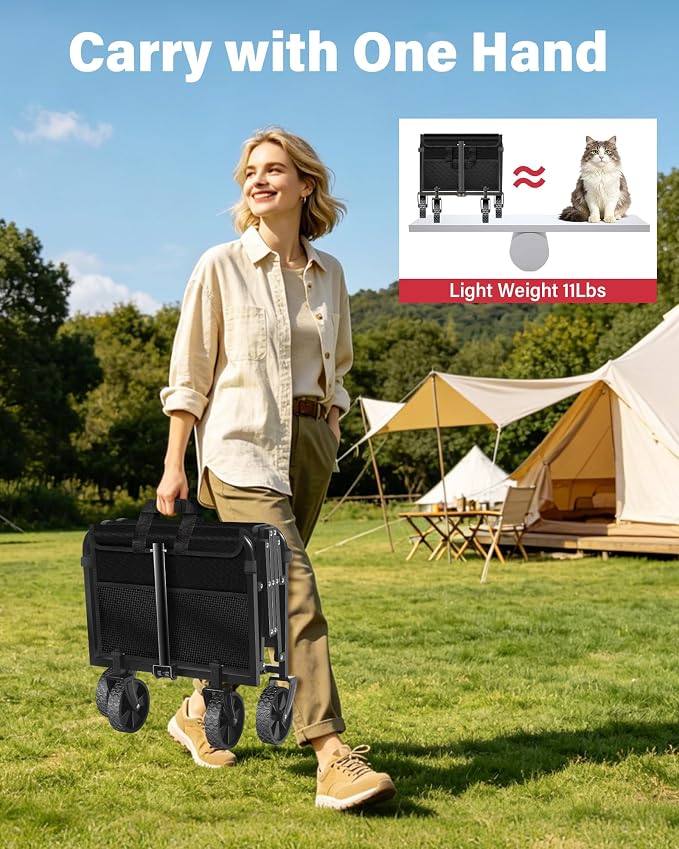 Wagons Carts Foldable - Collapsible Folding Wagon, Portable Folding Wagon Cart with Wheels, Outdoor Utility Carts for Groceries, Camping, Sports, Shopping, Garden, Black