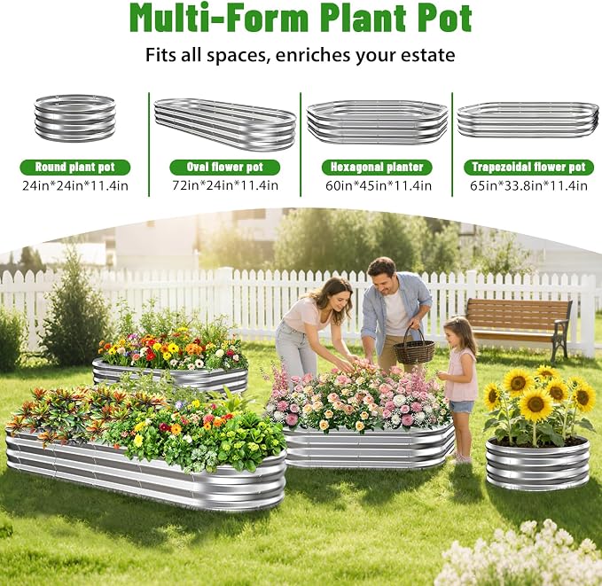 Oval Raised Garden Bed, 5 x 2 x 1FT, Galvanized Steel Planter Box with Wave-Shaped Metal Panels for Outdoor Flower,Tree,Herb & Vegetable Garden (Silver, 72X24X12 inches)