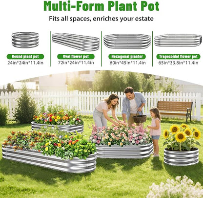 Oval Raised Garden Bed, 5 x 2 x 1FT, Galvanized Steel Planter Box with Wave-Shaped Metal Panels for Outdoor Flower,Tree,Herb & Vegetable Garden (Silver, 72X24X12 inches)