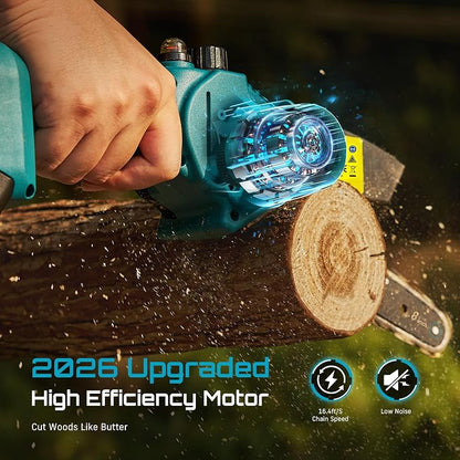 Seesii Mini Chainsaw 8-inch, Mini Chainsaw Cordless Tool Set, Battery Chainsaw with 2x 4.0Ah Batteries, Handheld Electric Power Chain Saw with Oiler, Safety Lock for Tree Trimming,Wood Cutting