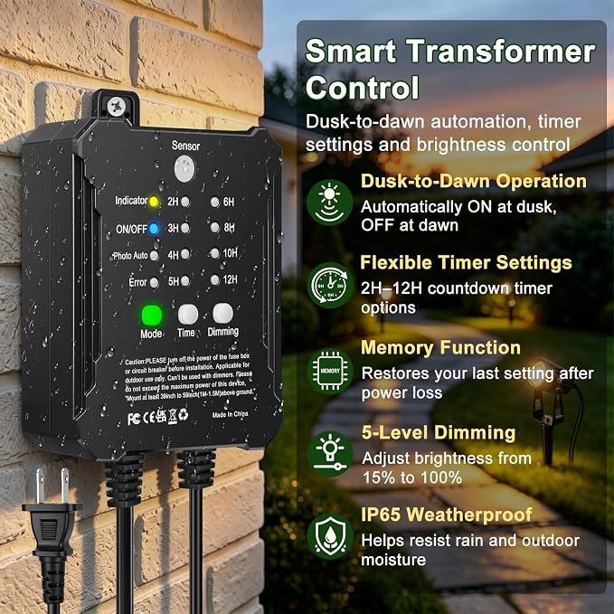 All-in-One Low Voltage Landscape Lighting Kit, 8-Pack LED Landscape Lights with Smart Transformer, 70FT Pre-Wired Cable, IP65 Waterproof Outdoor Spotlights, 3000K Warm White for Yard Garden Pathway