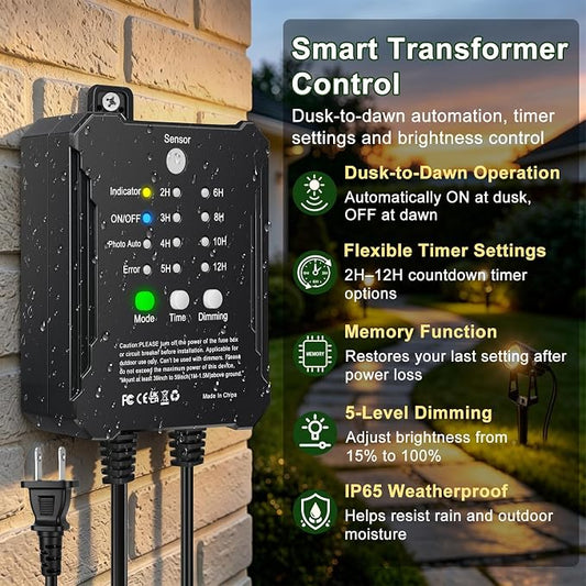 All-in-One Low Voltage Landscape Lighting Kit, 8-Pack LED Landscape Lights with Smart Transformer, 70FT Pre-Wired Cable, IP65 Waterproof Outdoor Spotlights, 3000K Warm White for Yard Garden Pathway