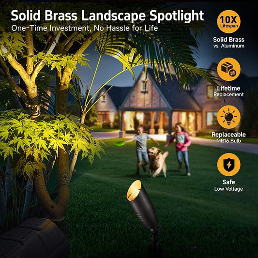 Gardenreet Low Voltage Spot Lights - Solid Brass Landscape Spotlight Wired, 12V Outdoor LED Bullet Uplights, Waterproof Electric Bronze for Patio Wall with 2700K Warm White MR16 Bulb (6 Pack)