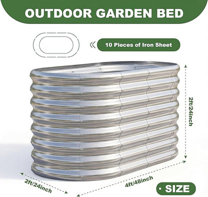 AHEONLAR 2 Pack 4×2×2ft Galvanized Raised Garden Bed Outdoor,Oval Sturdy and Durable Planter Boxes for Vegetables, Fruits, Flowers and Plants, Easy Assembly, Silver