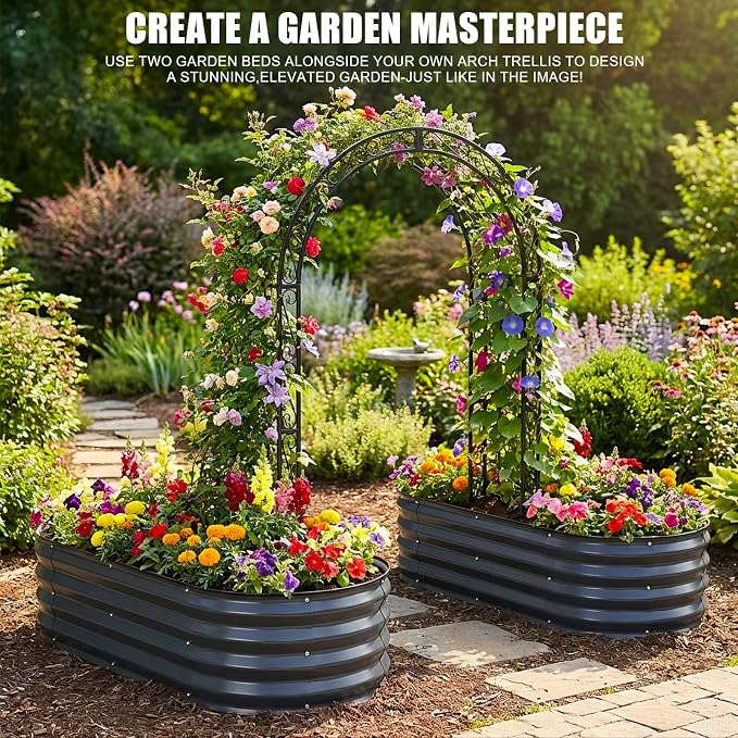 Galvanized Raised Garden Bed Outdoor, 2Pcs 4x2x1ft Oval Planter Box with Rubber Strip,Metal Raised Bed Kit for Vegetables Flowers Herbs, Grey