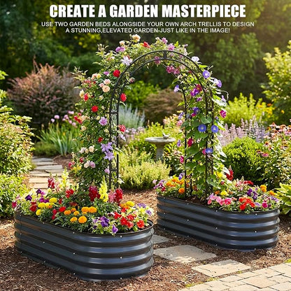 Galvanized Raised Garden Bed Outdoor, 2Pcs 4x2x1ft Oval Planter Box with Rubber Strip,Metal Raised Bed Kit for Vegetables Flowers Herbs, Grey