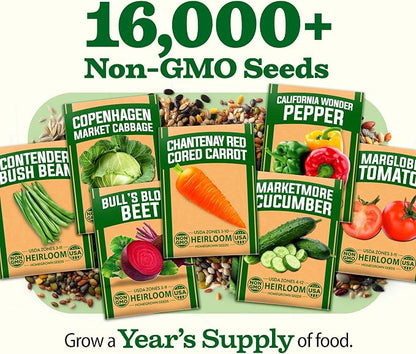 32 Heirloom Vegetable and Fruit Seeds for Planting - 16,000+ Seeds | Non-GMO Survival Seed Vault | High Germination | 32 Varieties of Vegetable Seeds for Your Home Survival Garden