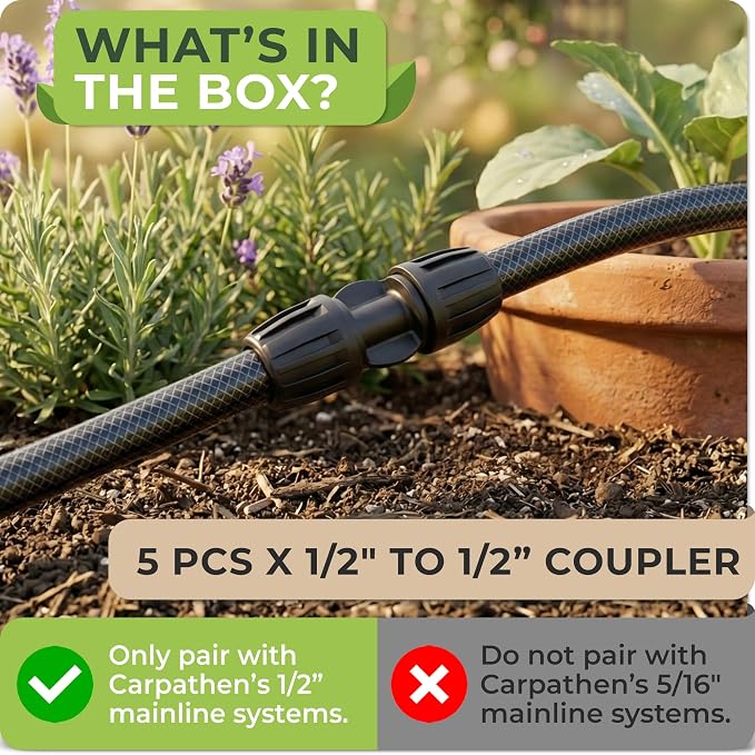 Carpathen Drip Irrigation Parts - 6PCS 1/2 to 1/2 inch Couplers for Quick Connect Drip Irrigation System - Leak Free Coupling Connectors for 1/2" Tubing