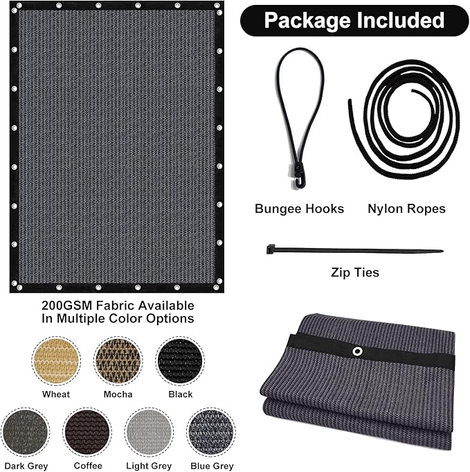 Artpuch 90% Sun Shade Cloth, 6 x 20 FT Pergola Shade Cover Canopy with Grommets, Sun Screen Fabric Tarp for Patio, Outdoor, Garden, Backyard, Dark Grey