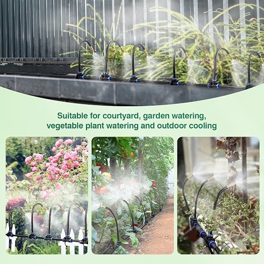39FT Garden Mister System, Automatic Garden Watering System with 360-degree Bending Dropper Atomizing Copper Nozzle, Drip Irrigation System for Garden, Greenhouse, Yard, Lawn, Plant (12 Spray Nozzles)
