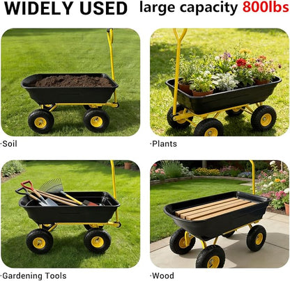 Garvee Garden Dump Cart, 600 Lbs Heavy Duty Outdoor Garden Wagon with Quick Release and 10-Inch Flat-Free All-Terrain Wheels, Utility Wagon for Soil, Plants, Tools, Grey ﻿