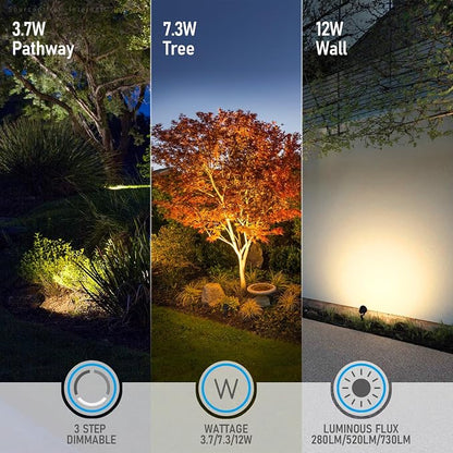 LEONLITE 4-Pack 5CCT Wall Wash Dimmable LED Low Voltage Landscape Lights | 12W/7.3W/3.7W, Landscape Spotlights Outdoor, 12-24V AC/DC, 1800K/2700K/3500K/4000K/5000K, IP65, ETL Listed, Aluminum