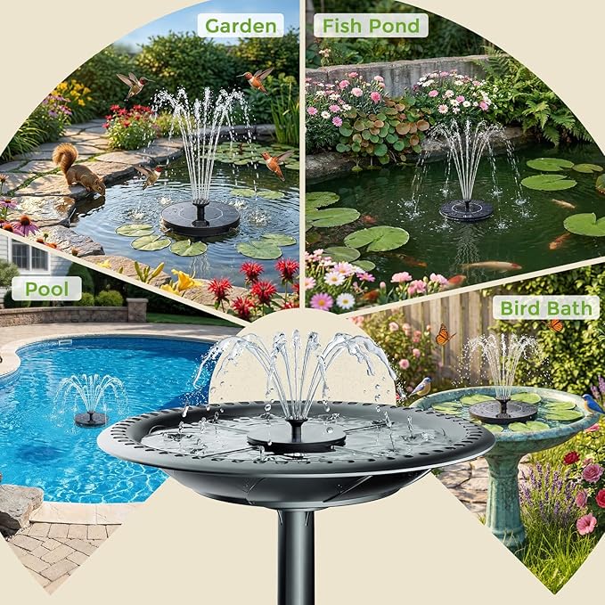 AISITIN Solar Fountain Pump with 6 Nozzles, 2026 Solar Bird Bath Fountains, Upgraded Floating Solar Water Fountain for Garden, Pond, Pool & Outdoor