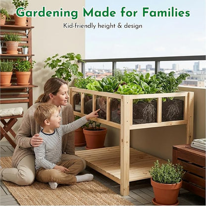 ketive Raised Garden Bed with Transparent Acrylic Panels, Elevated Wooden Raised Garden Bed Planter, Fir Wood Outdoor Planter Box for Herbs, Flowers & Patio Balcony Gardening (Natural)