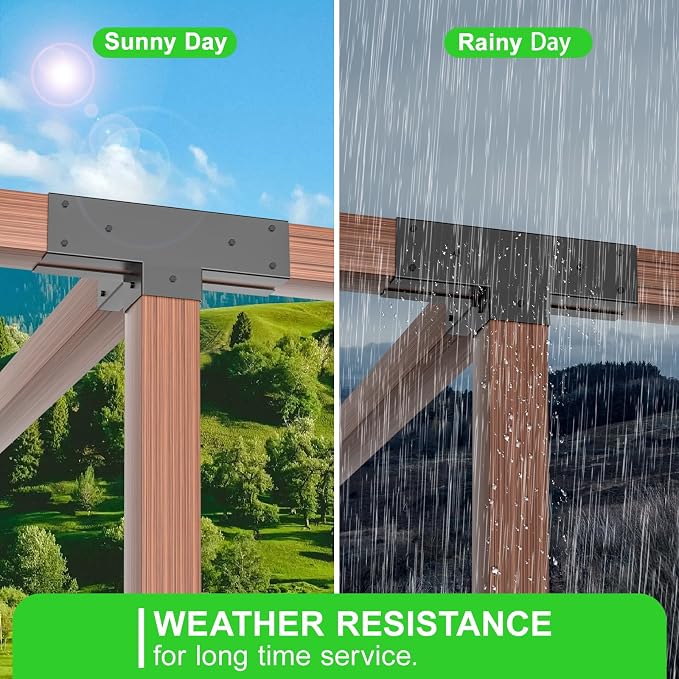 4-Way Pergola Brackets Kit for 4x4 Wood, 3.6 x 3.6 in, 2 Pack | Black-Coated Steel, 20 Hex Screws and Drill Bit Included for Gazebos, Patio Covers and Outdoor Kitchens