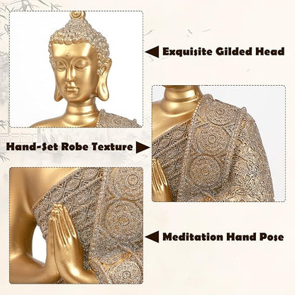 Gold Sitting Buddha Statue Decor Meditation Gifts Zen Art Indoor Statue | YOUERDA; Buddha Statues Yoga Meditation Room Home Decor Indoor, Buddhist Art Zen Sculptures Gifts for Mom