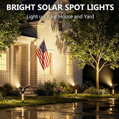 DenicMic Solar Spot Lights Outdoor Waterproof 3000K Warm White Lens LED Adjustable Angle Solar Lights Outdoor for Yard Garden Patio Wall Landscape Lighting Outside 4 Pack