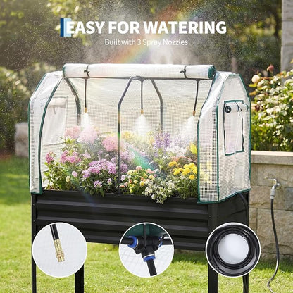 48×24×55in Large Metal Raised Garden Bed with Legs and Cover, Galvanized Oval Raised Bed Planter with Leg for Vegetables and Flowers, Build-in Spray Tube Effortless Watering | Elevated metal planter with built-in 3-spray nozzle watering system, drain t...