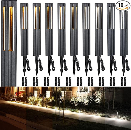 LEONLITE 10-Pack 3W 5CCT LED Low Voltage Path Lights Aluminum Black | LED Landscape Pathway Lights, Outdoor Landscape Lighting, 1800K2700K3000K4000K5000K Selectable, 12-24V, ETL, IP65 Waterproof