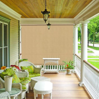 Shade&Beyond Outdoor Roller Shades with Splicing Design, 8' W x 6' H Cordless Patio Roll Up Blinds, Exterior Shade Cloth Roll for Porch, Gazebo, Pergola, Balcony, Wheat