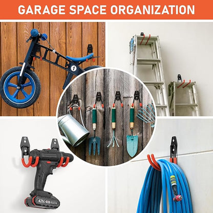 Garage Hooks, Anti-Slip Heavy Duty Wall Mount Hooks, 30-Pack | Hanging Storage for Bikes, Ladders, Hoses, Ropes, Garden Tools - For Warehouse, Workshop, Shed, Shop, Yard