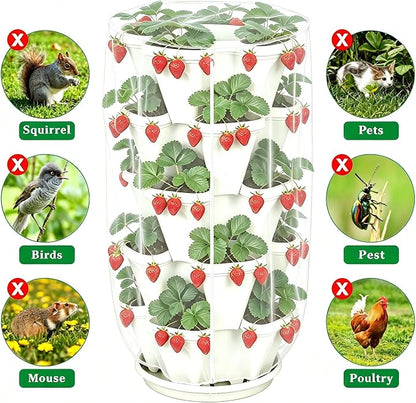 24"x40"Vertical Plant Pot Insect Netting with Zipper for Strawberry Planter | 2 Pcs Stackable 5 Tier Planter Pot Insect Mesh Protection for Herb Flower Fruit Vegetable, Front and Rear Two Zippers