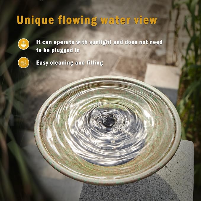 Solar Bird Bath,Deck Bird Bath with Solar Fountain,Metal Bird Bath Bubbler,Deck Mounted Bird Bath,Balcony Bird Bath,Patio Garden Decor